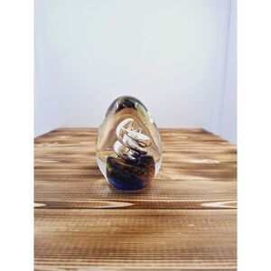 Vtg Murano Style Art Glass Dual Helix Bubble Multi. Glass Paperweight, 3.5" Tall